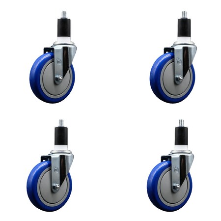 Service Caster 5'' SS Blue Poly Wheel Swivel 1-1/2'' Expanding Stem Caster Set, 4PK SCC-SSEX20S514-PPUB-BLUE-112-4